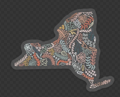 Clear New York Floral Sticker. Weatherproof State Sticker. Vinyl Matte Sticker.