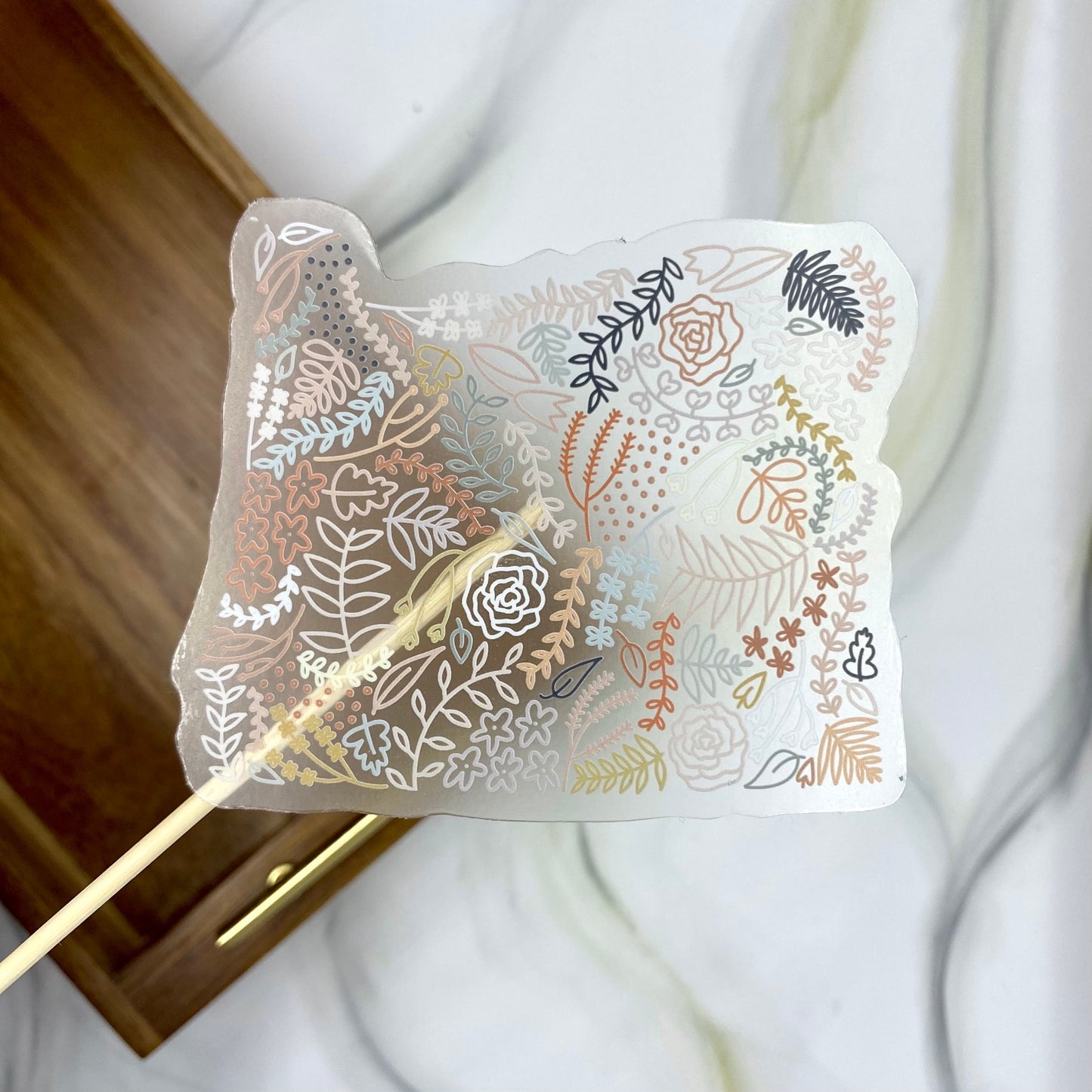 Clear Oregon Floral Sticker. Weatherproof State Sticker. Vinyl Matte Sticker.