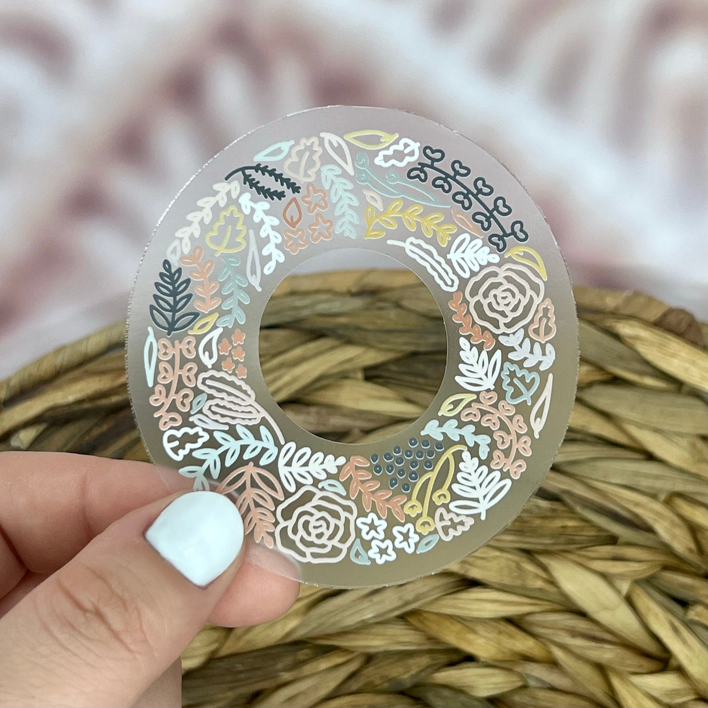 Floral O Sticker. Clear Matte Letter Sticker. Weatherproof Vinyl Sticker.