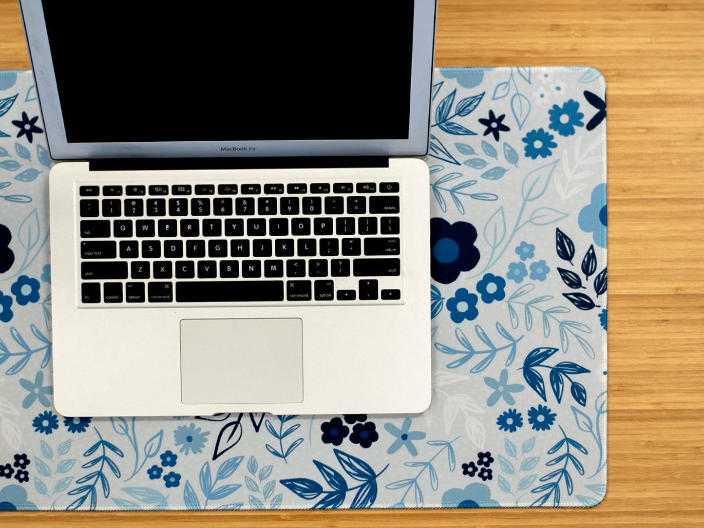 XXL Desk Mat. Nolie Co Blue Floral Mouse Pad. 15.5 x 35 Desk Pad. Floral Office Accessories.