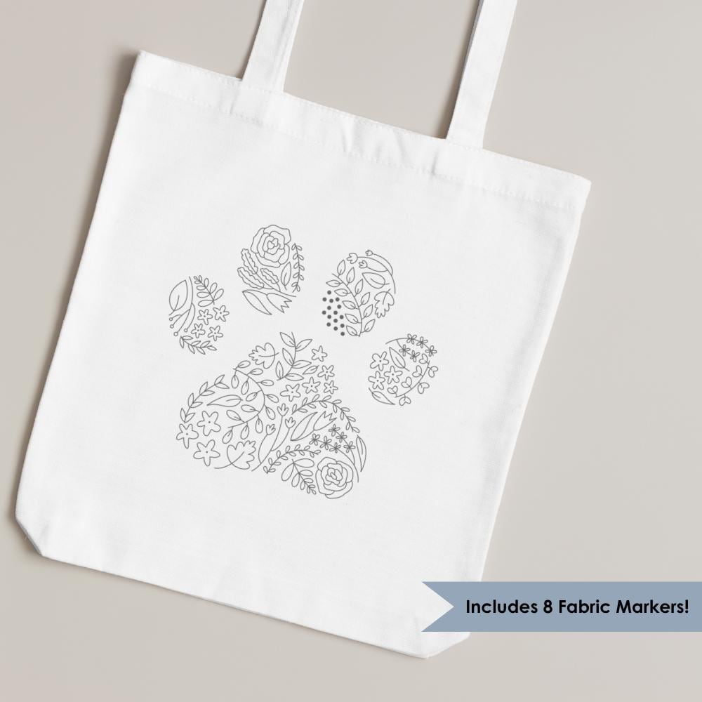 Color Your Own Tote Bag. Paw Print Canvas Bag. Fabric Markers and Bag. Dog Cat Animal Lover Gift Coloring.