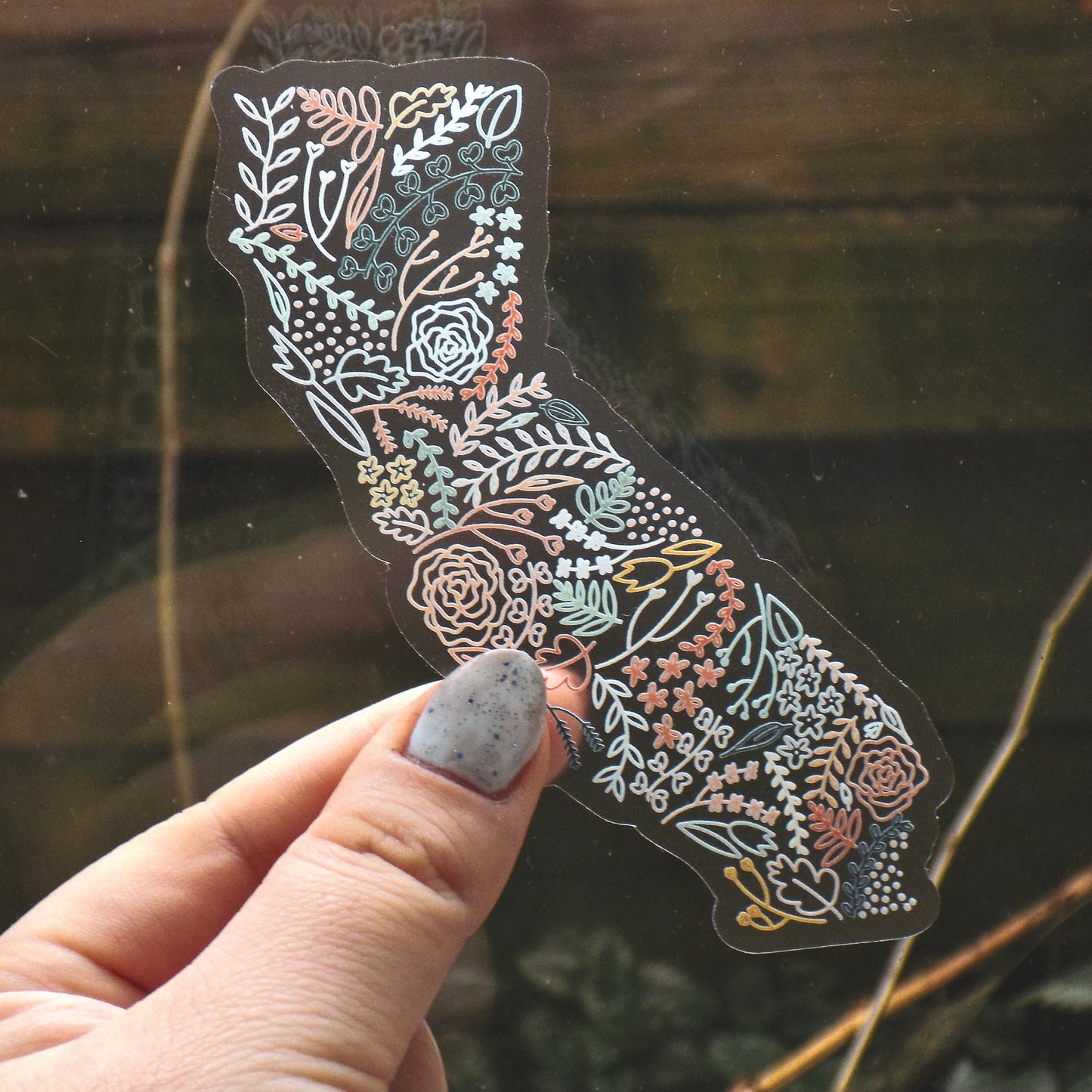 Clear California Floral Sticker. Weatherproof State Sticker. Vinyl Matte Sticker.