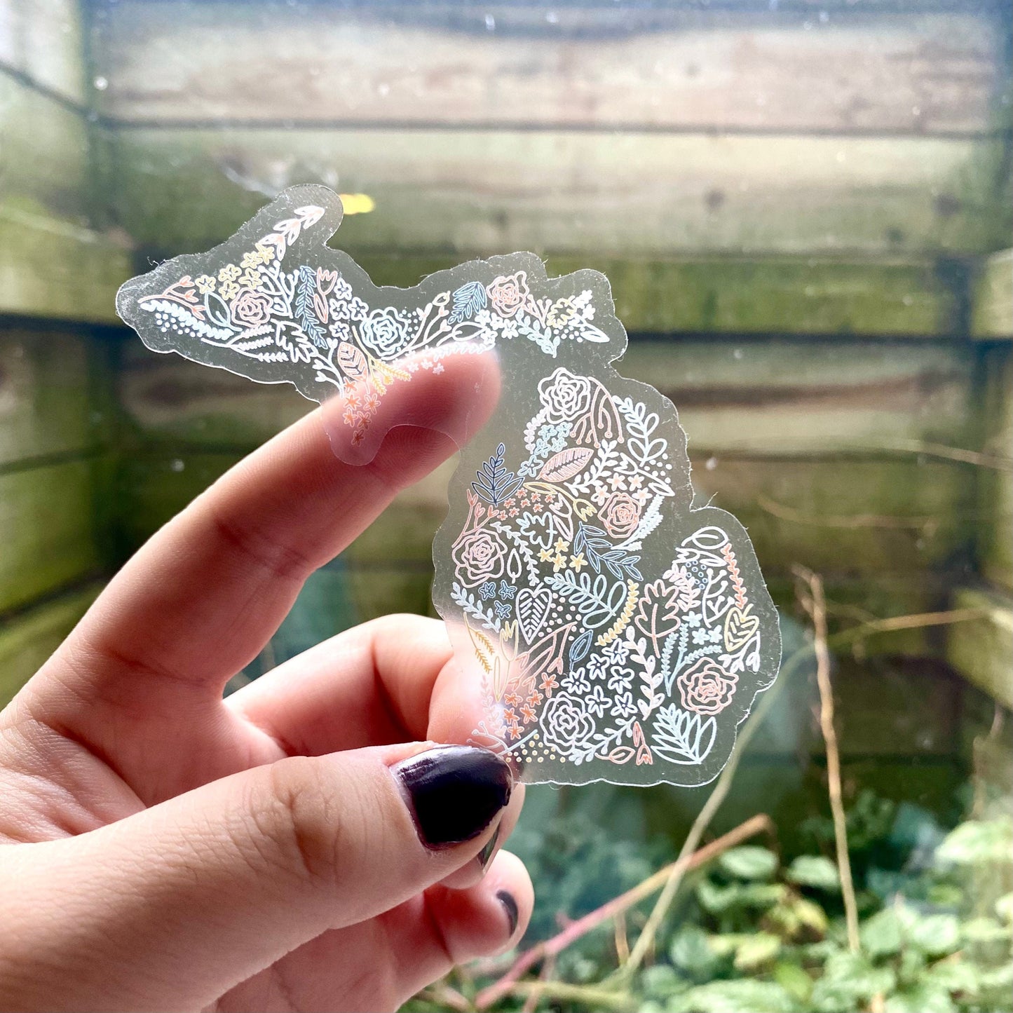Clear Michigan Floral Sticker. Weatherproof State Sticker. Vinyl Matte Sticker.