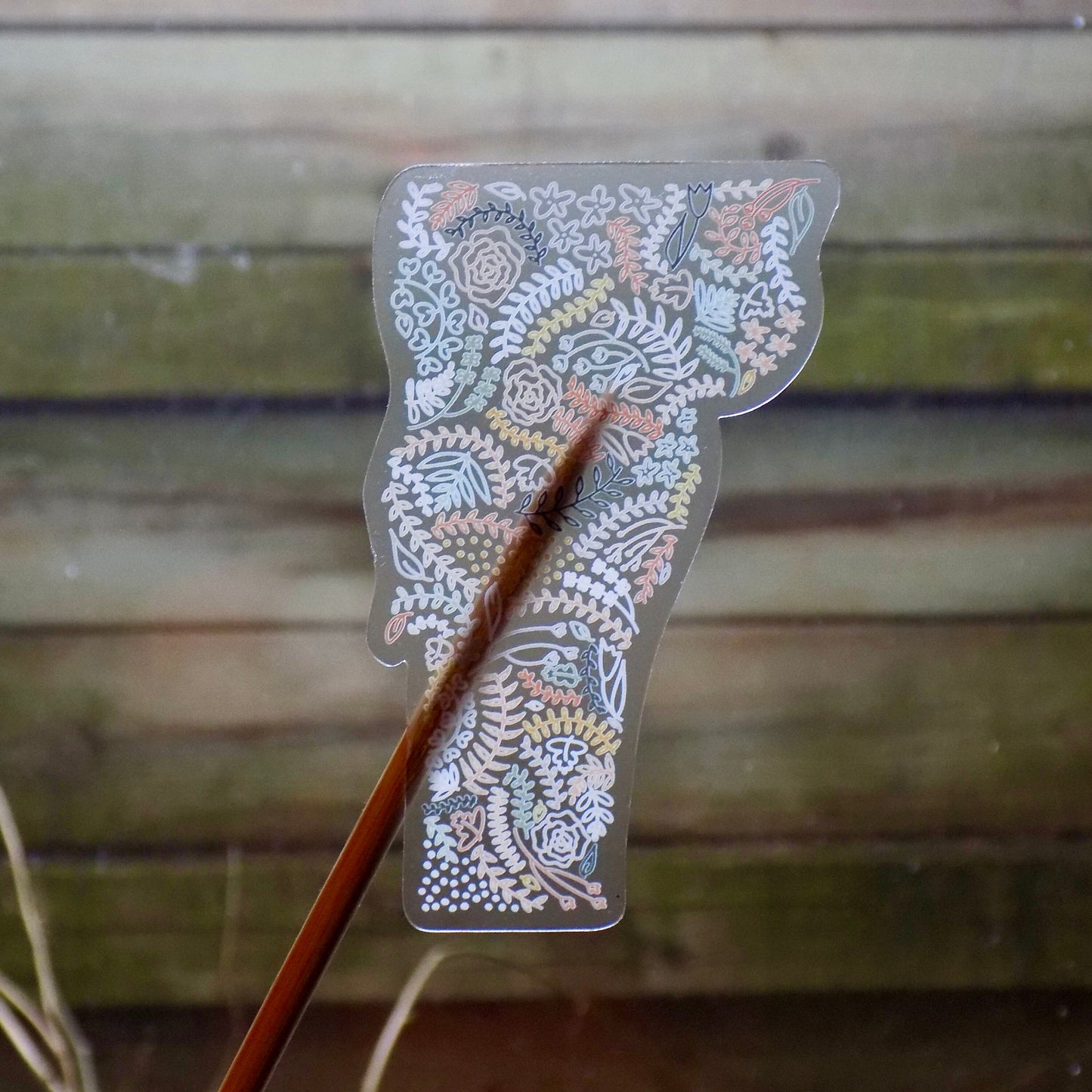 Clear Vermont Floral Sticker. Weatherproof State Sticker. Vinyl Matte Sticker.