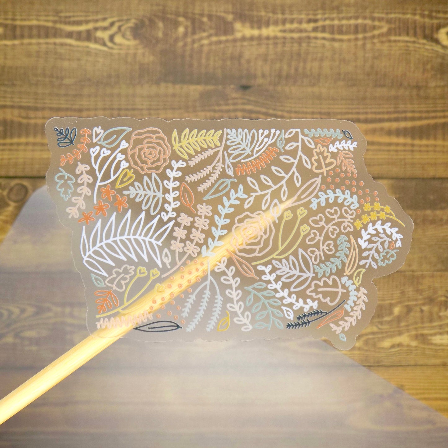 Clear Iowa Floral Sticker. Weatherproof State Sticker. Vinyl Matte Sticker.