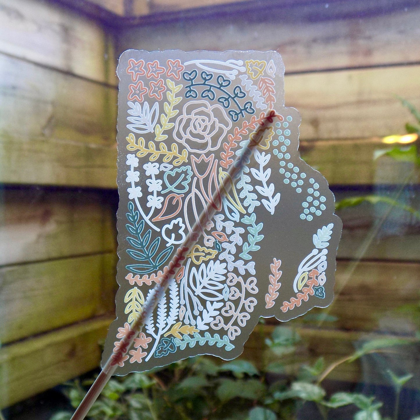 Clear Rhode Island Floral Sticker. Weatherproof State Sticker. Vinyl Matte Sticker.