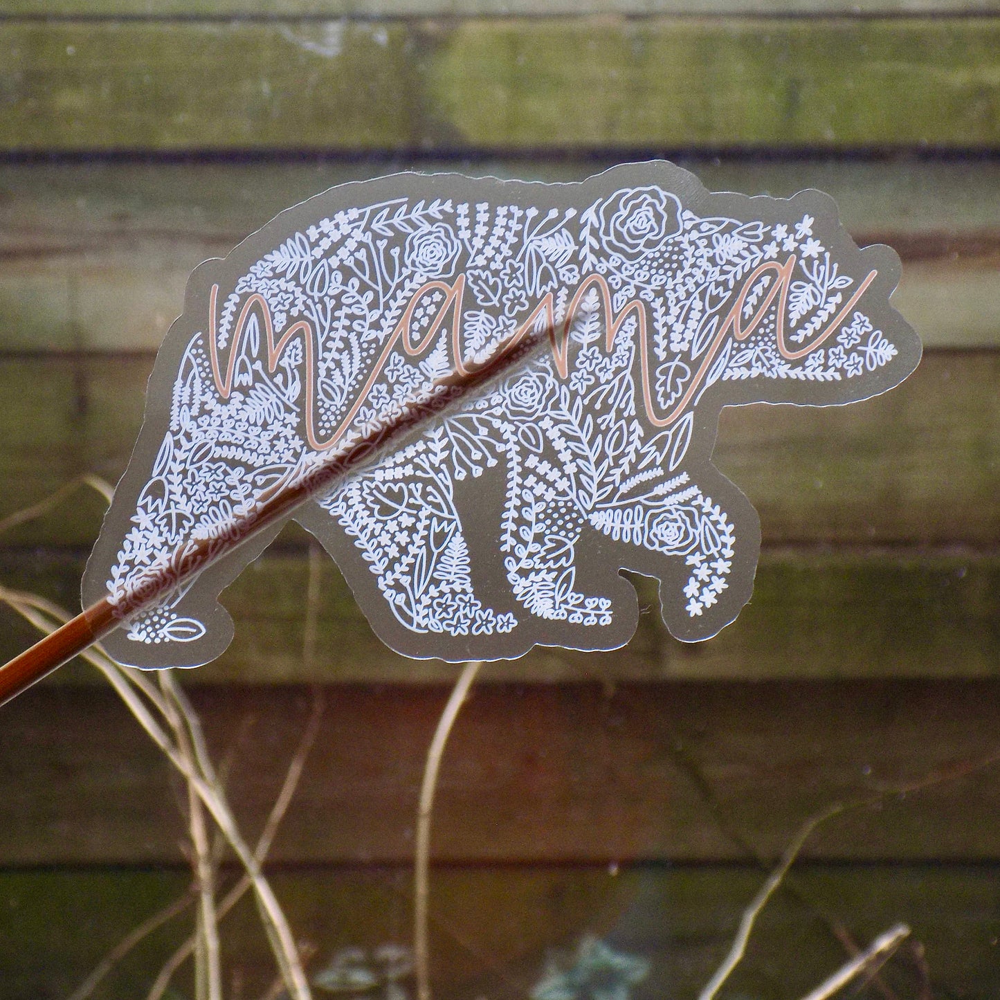 Clear Mama Bear Floral Sticker. Weatherproof Sticker. Vinyl Matte Sticker.