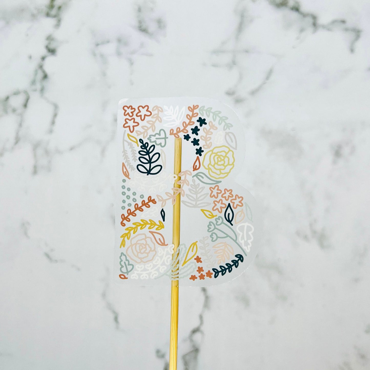 Floral B Sticker. Clear Matte Letter Sticker. Weatherproof Vinyl Sticker.