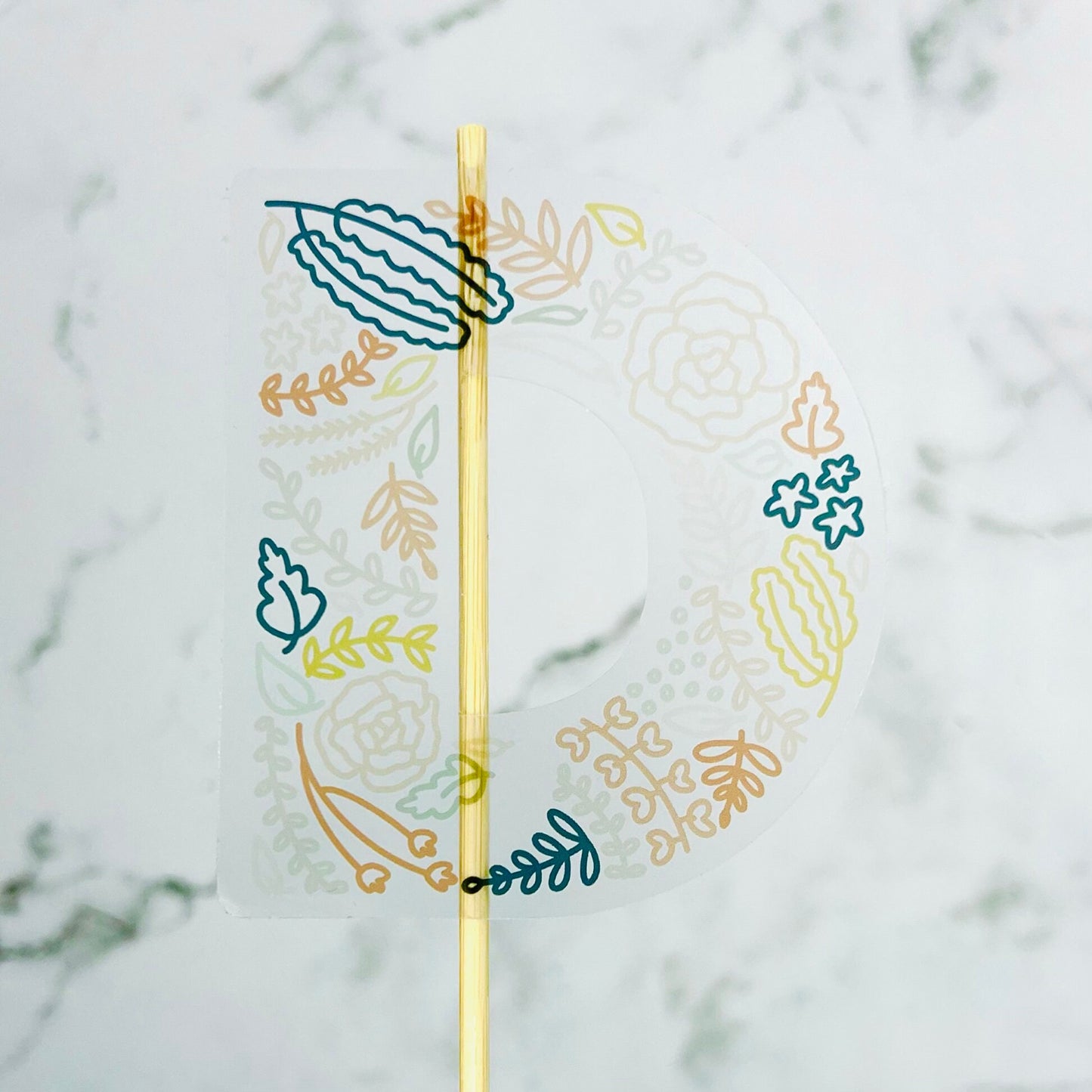 Floral D Sticker. Clear Matte Letter Sticker. Weatherproof Vinyl Sticker.
