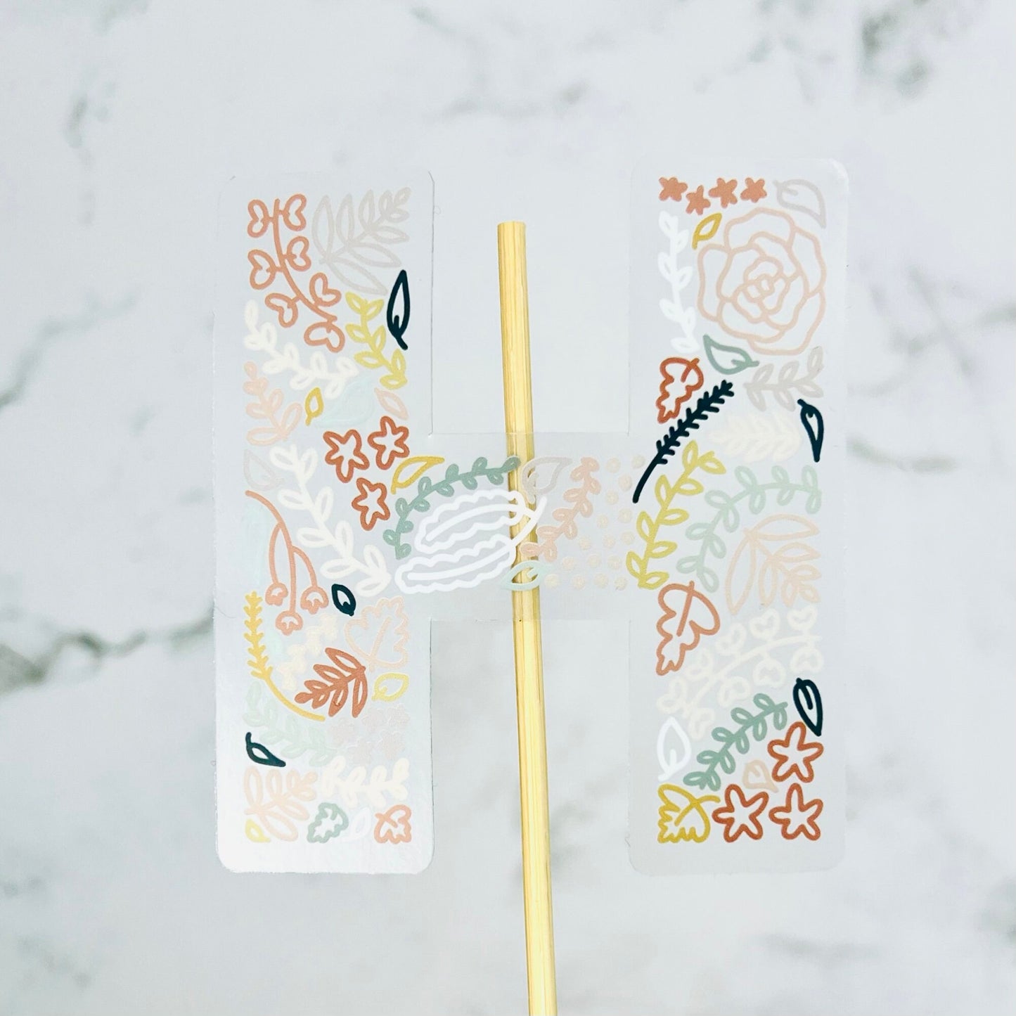 Floral H Sticker. Clear Matte Letter Sticker. Weatherproof Vinyl Sticker.