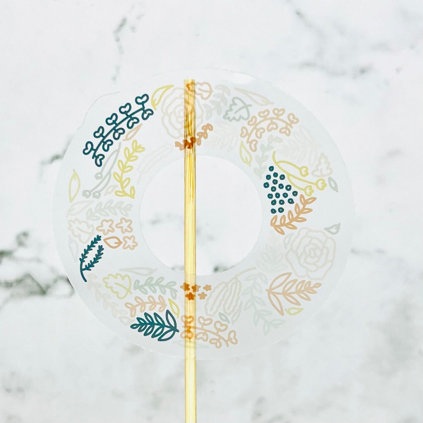 Floral O Sticker. Clear Matte Letter Sticker. Weatherproof Vinyl Sticker.