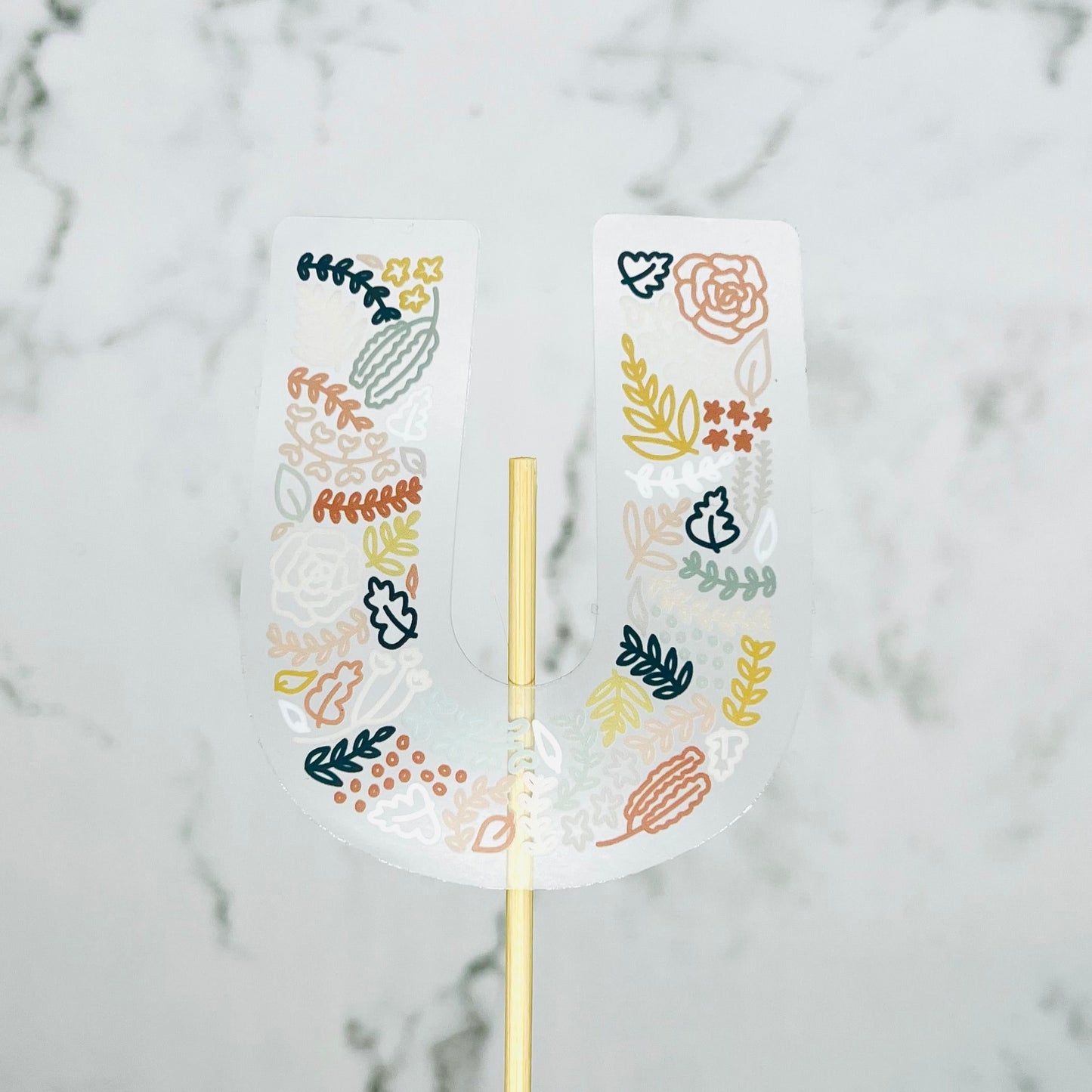 Floral U Sticker. Clear Matte Letter Sticker. Weatherproof Vinyl Sticker.