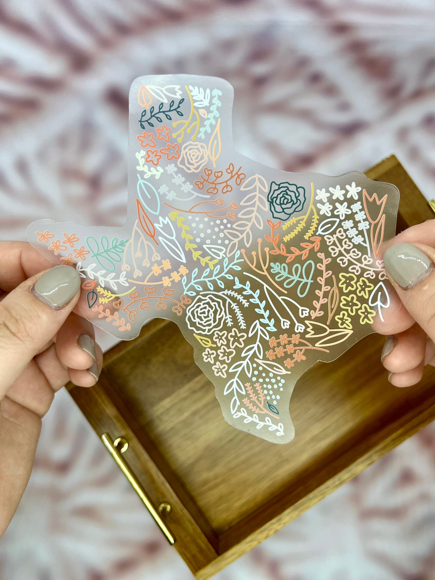 Clear Texas Floral Sticker. Weatherproof State Sticker. Vinyl Matte Sticker.