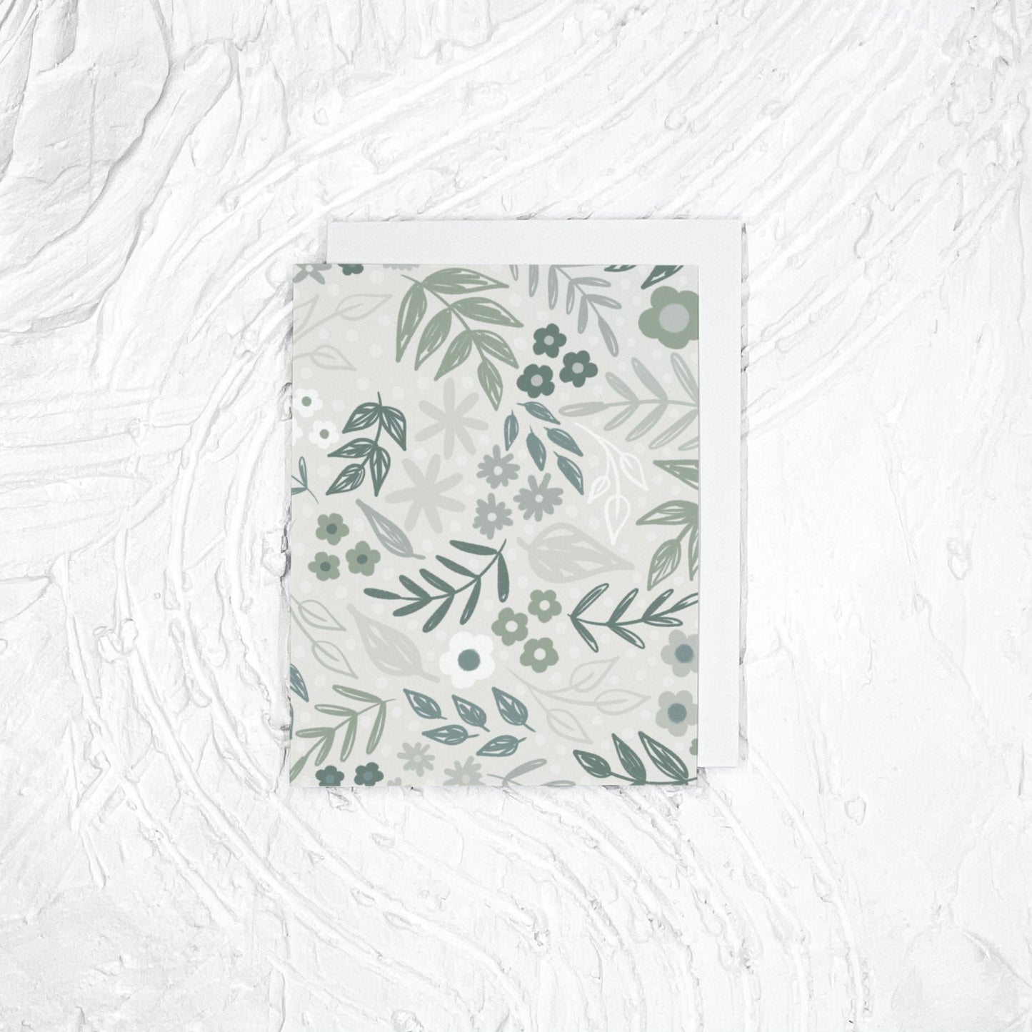 Floral Greeting Card. Blank Greeting Card. A2 Greeting Card. Card with Envelope. Green Card.