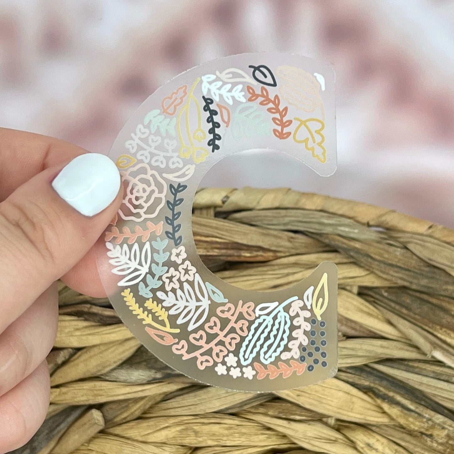 Floral C Sticker. Clear Matte Letter Sticker. Weatherproof Vinyl Sticker.