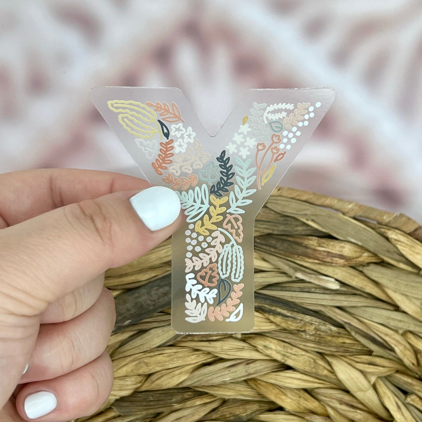 Floral Y Sticker. Clear Matte Letter Sticker. Weatherproof Vinyl Sticker.
