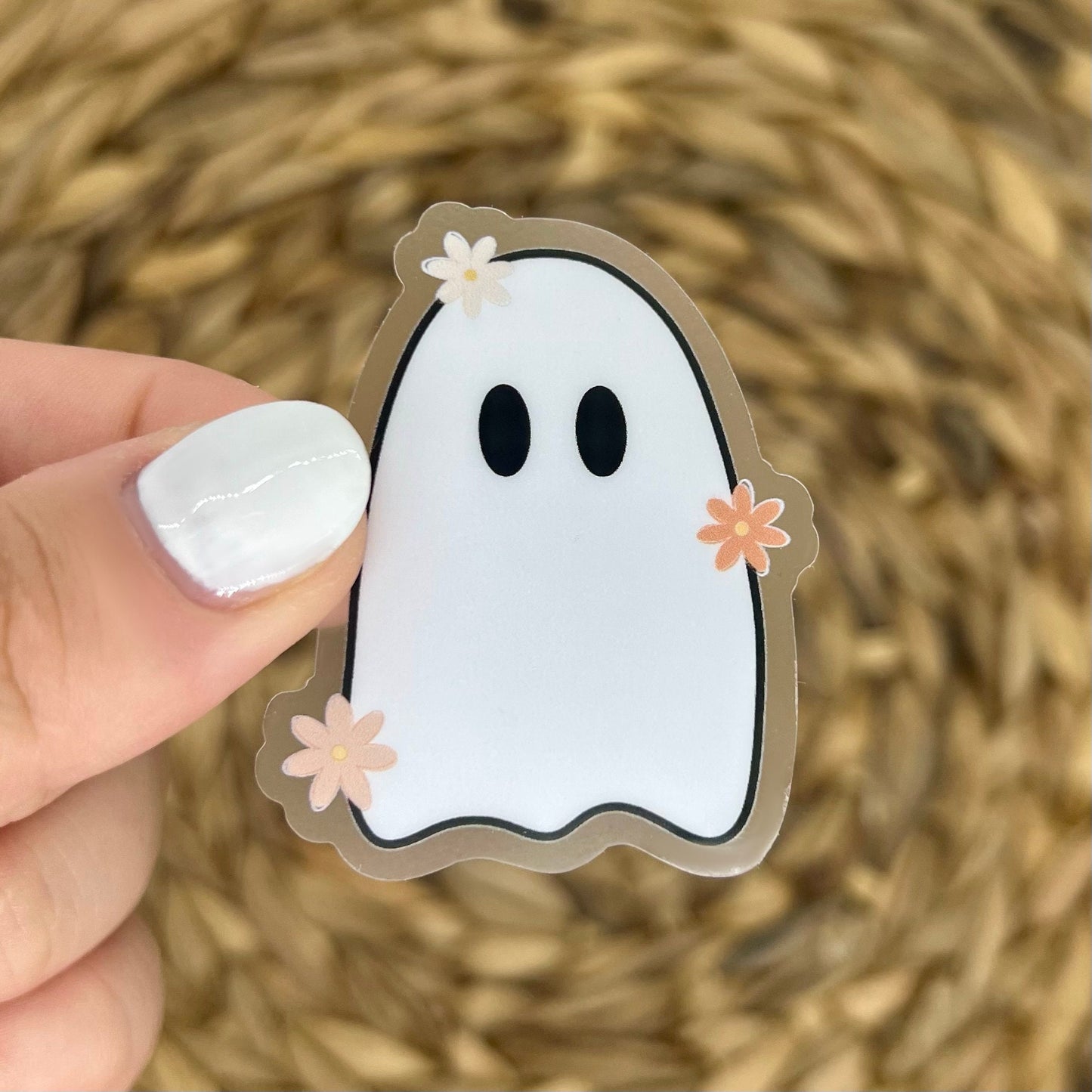 Ghost Sticker. Clear Matte Weatherproof Sticker. Floral Vinyl Sticker. Fall Autumn Ghost Boo.