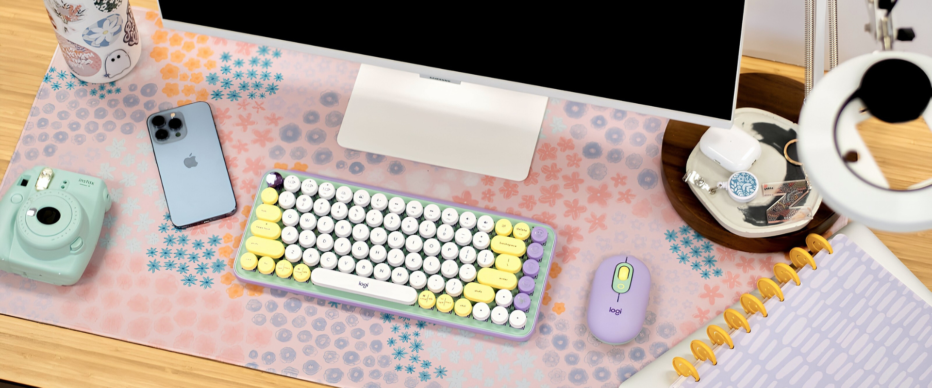 XXL Desk Mat. Colorful Floral Mouse Pad. Fun Office Desk.