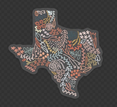 Clear Texas Floral Sticker. Weatherproof State Sticker. Vinyl Matte Sticker.