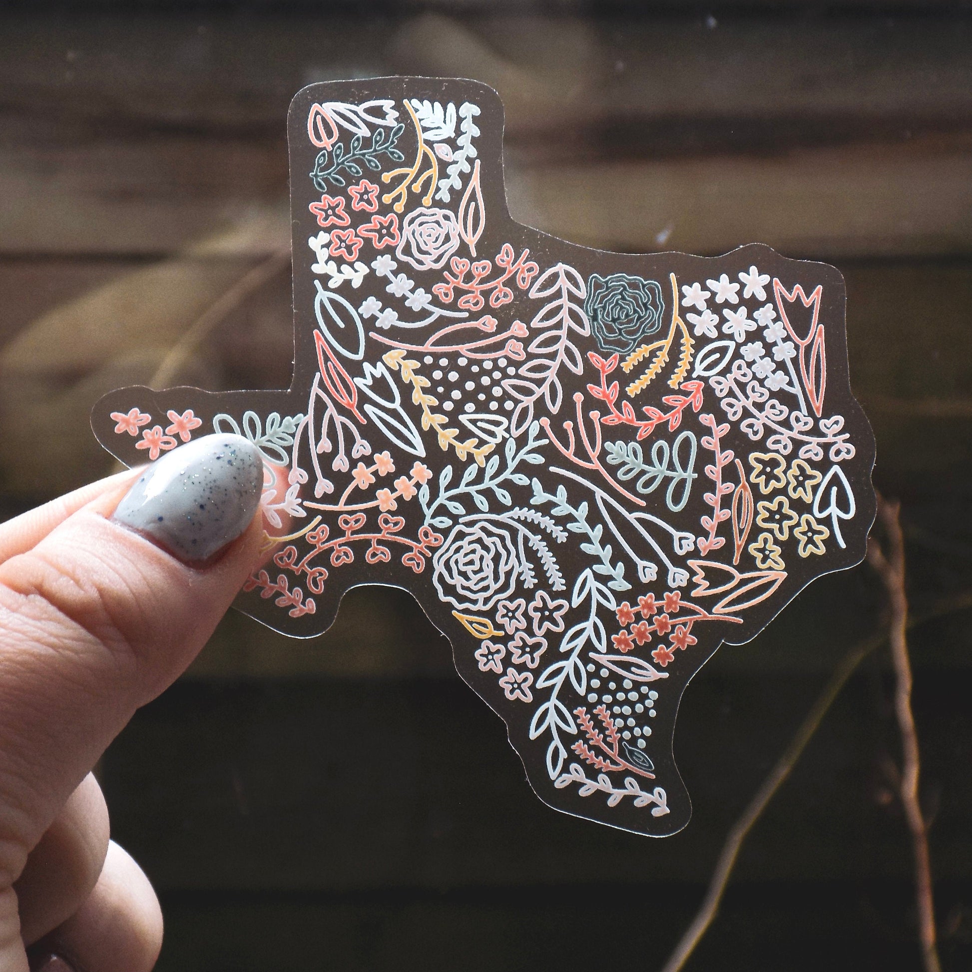 Clear Texas Floral Sticker. Weatherproof State Sticker. Vinyl Matte Sticker.