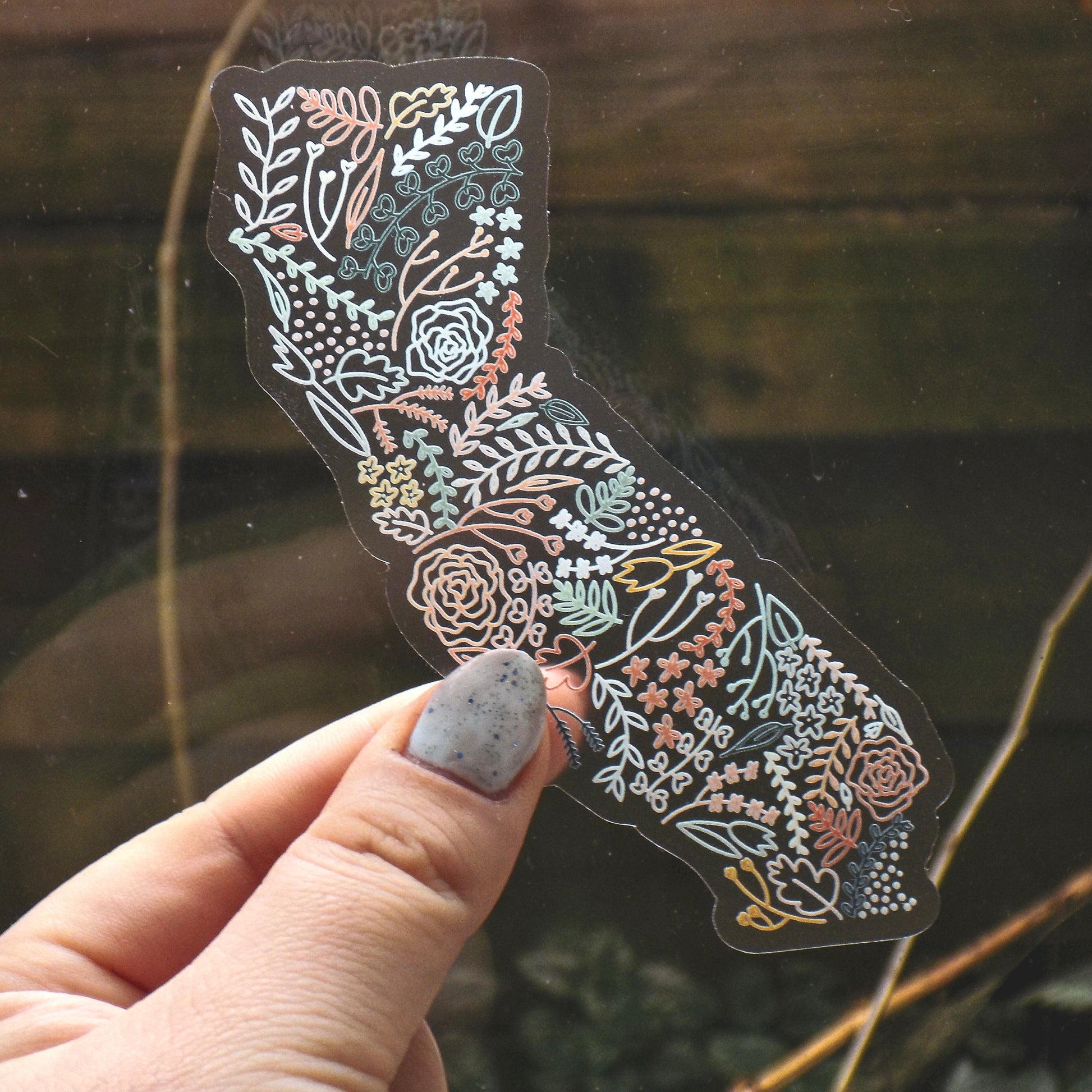 Clear California Floral Sticker. Weatherproof State Sticker. Vinyl Matte Sticker.