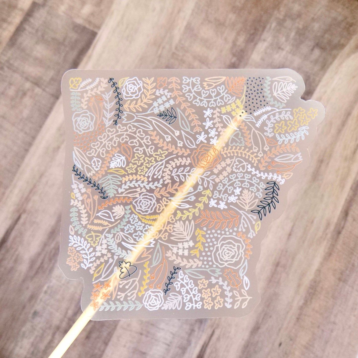 Clear Arkansas Floral Sticker. Weatherproof State Sticker. Vinyl Matte Sticker.