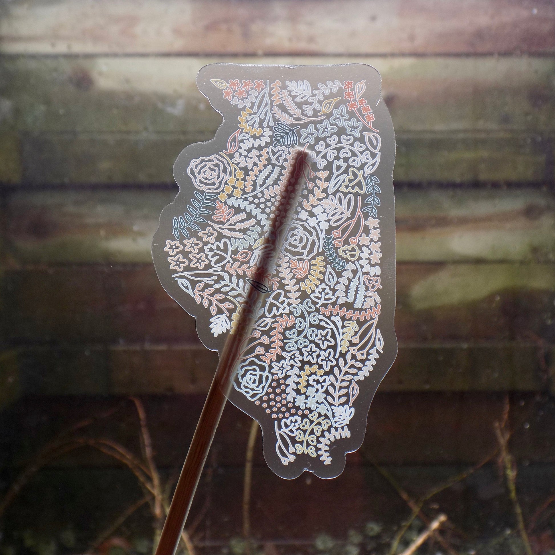 Clear Illinois Floral Sticker. Weatherproof State Sticker. Vinyl Matte Sticker.
