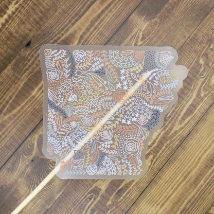 Clear Arkansas Floral Sticker. Weatherproof State Sticker. Vinyl Matte Sticker.