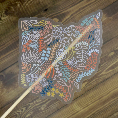 Clear Ohio Floral Sticker. Weatherproof State Sticker. Vinyl Matte Sticker.