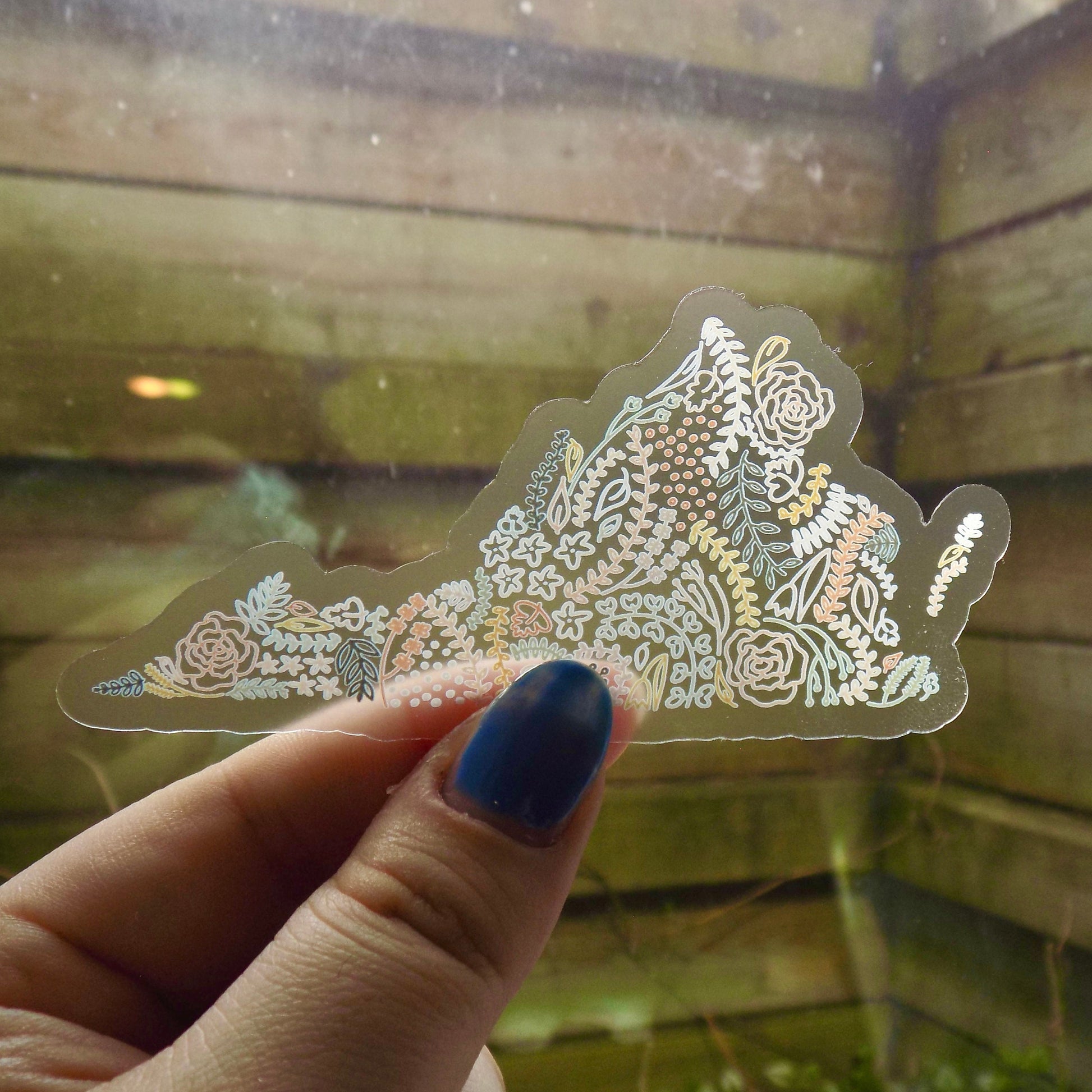 Clear Virginia Floral Sticker. Weatherproof State Sticker. Vinyl Matte Sticker.