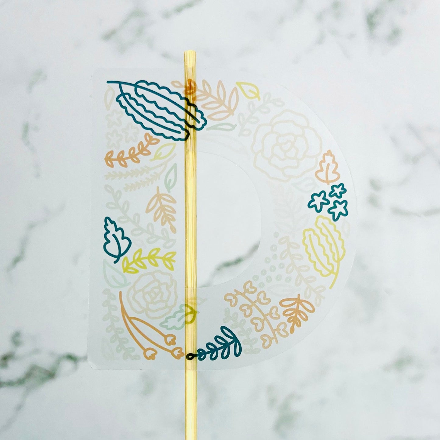Floral D Sticker. Clear Matte Letter Sticker. Weatherproof Vinyl Sticker.