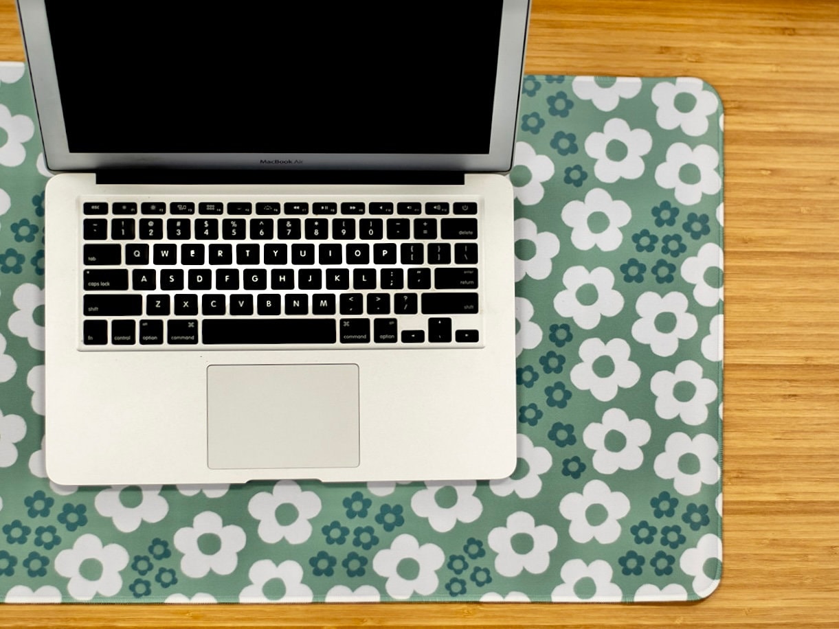 XXL Desk Mat. Green Floral Mouse Pad. 15.5 x 35 Desk Pad. Floral Office Accessories.