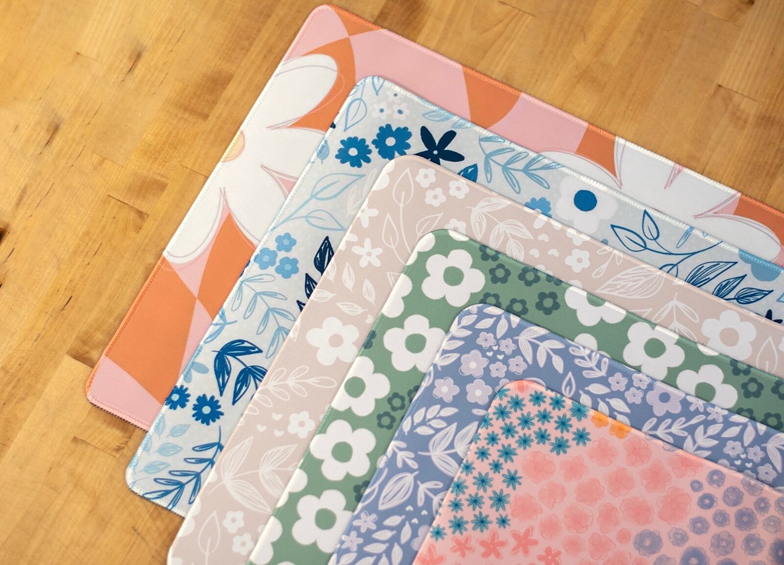 XXL Desk Mat. Periwinkle Blue Floral Mouse Pad. 15.5 x 35 Desk Pad. Floral Office Accessories.