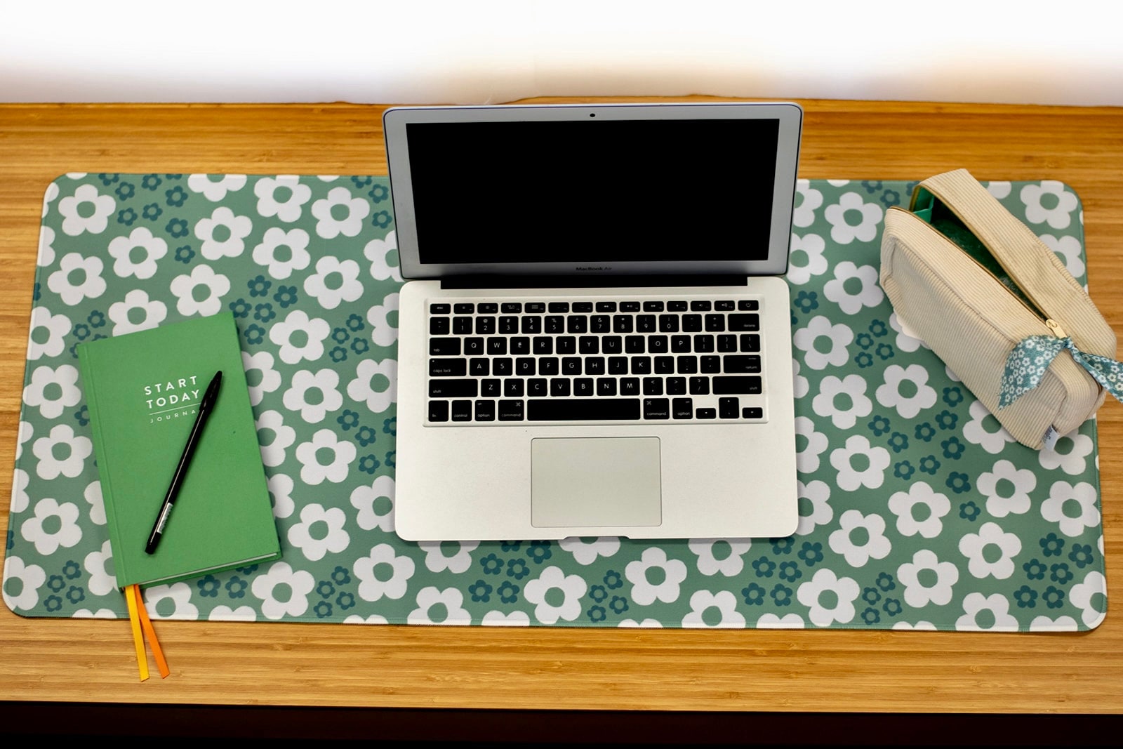 XXL Desk Mat. Green Floral Mouse Pad. 15.5 x 35 Desk Pad. Floral Office Accessories.