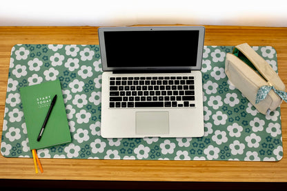 XXL Desk Mat. Green Floral Mouse Pad. 15.5 x 35 Desk Pad. Floral Office Accessories.