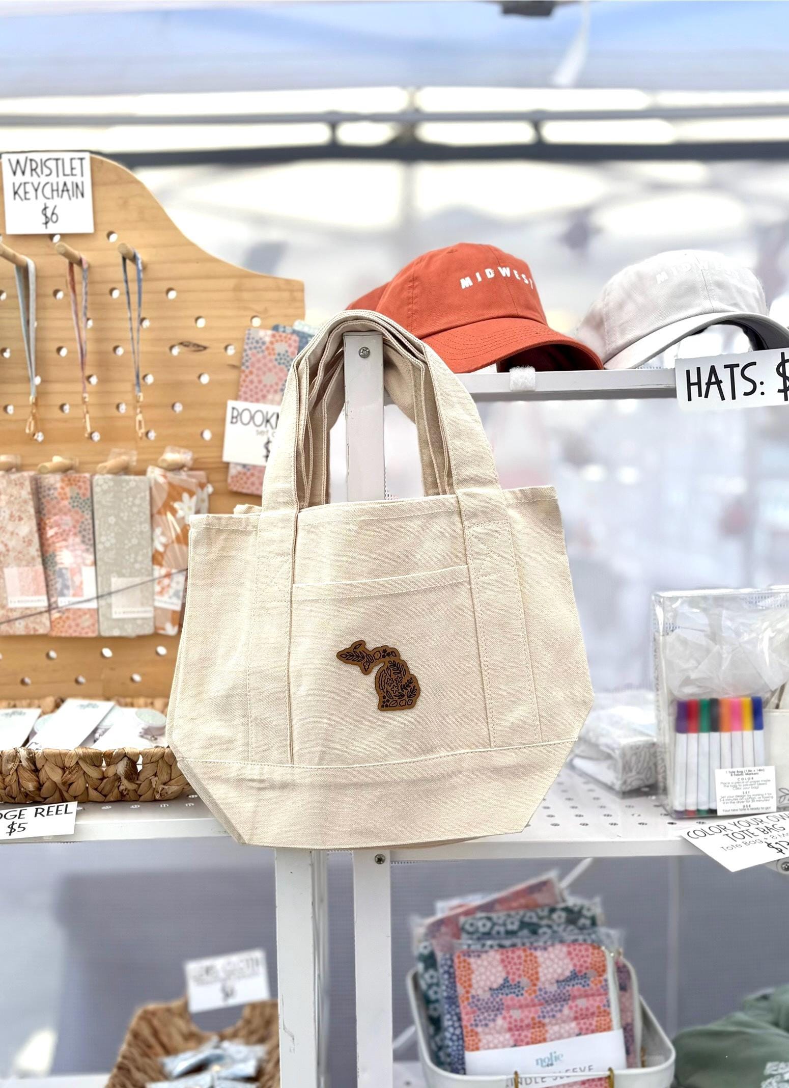 Michigan Tote Bag. Patch Tote Bag. Small Canvas Bag. Michigan Floral Patch Design. Upper Peninsula Lower Peninsula Michigan Gift. Market Bag