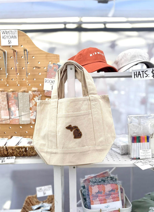 Michigan Tote Bag. Patch Tote Bag. Small Canvas Bag. Michigan Floral Patch Design. Upper Peninsula Lower Peninsula Michigan Gift. Market Bag