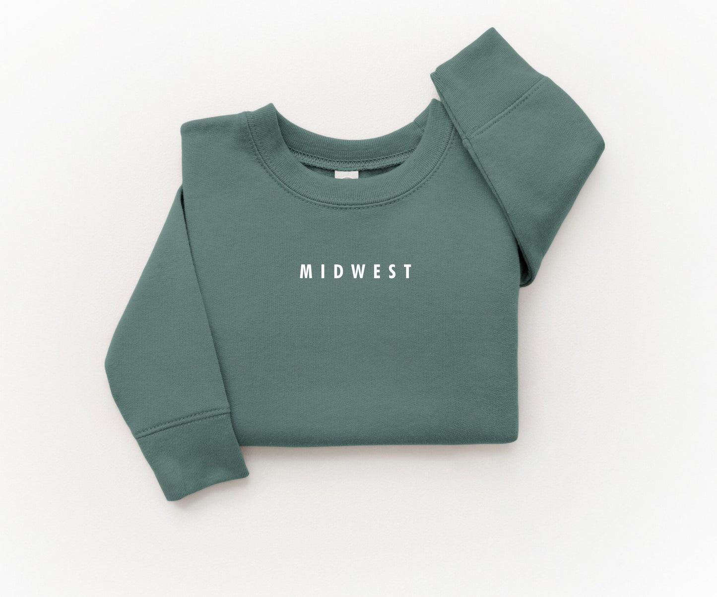 MIDWEST Toddler Crewneck, Green Gender Neutral Crewneck. 2T, 3T, 4T, 5T, 6T Sweatshirt. Cozy Midwest Apparel. Gender Neutral Gift. Basil.
