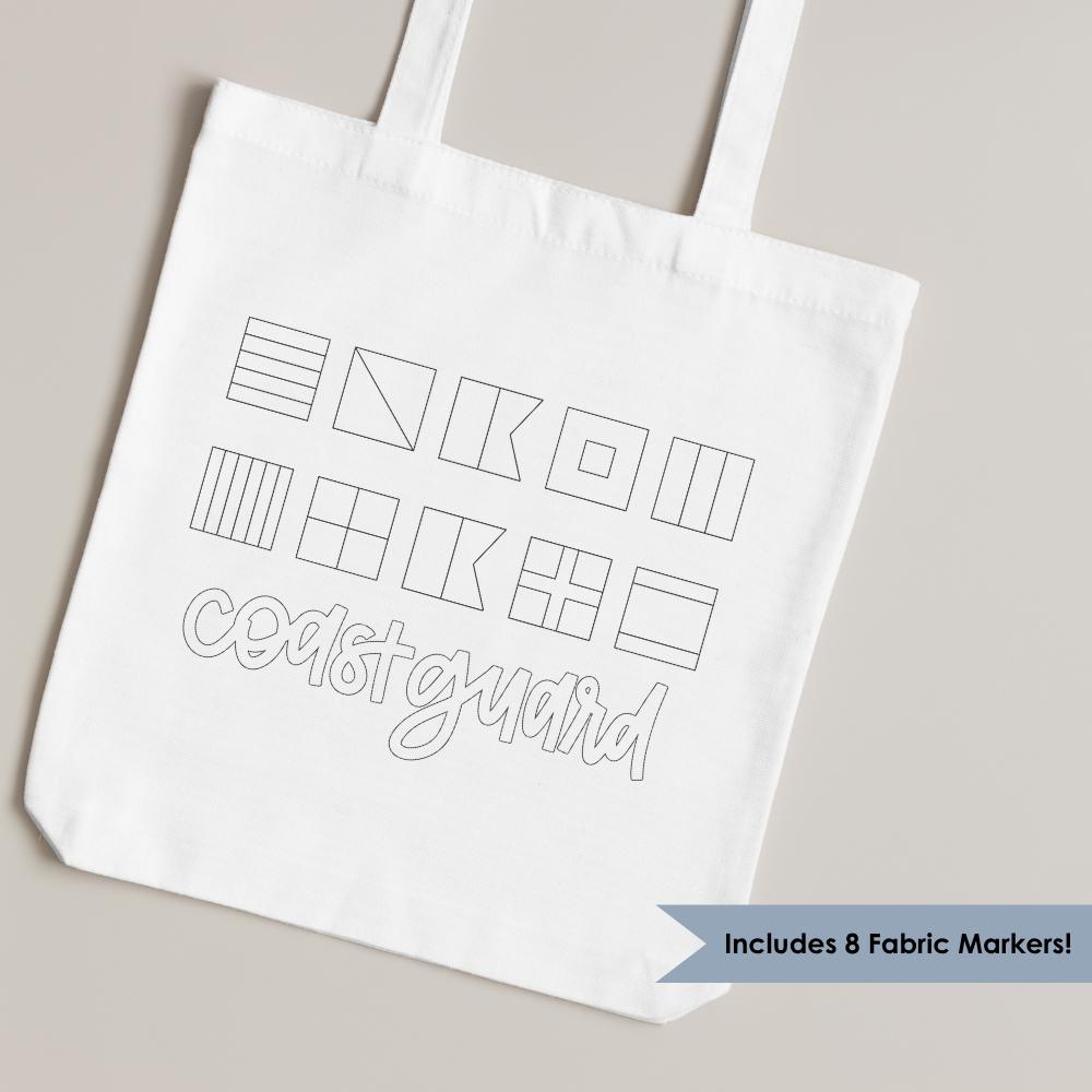 Color Your Own Tote Bag. Coast Guard Canvas Bag. Fabric Markers and Bag. Michigan Tote Bag. Coast Guard Festival. Grand Haven Michigan.