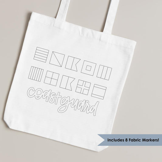 Color Your Own Tote Bag. Coast Guard Canvas Bag. Fabric Markers and Bag. Michigan Tote Bag. Coast Guard Festival. Grand Haven Michigan.