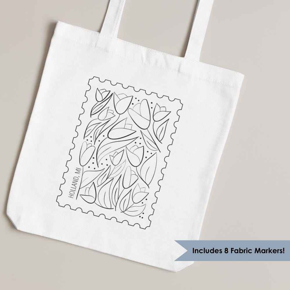 Color Your Own Tote Bag. Holland Tulip Canvas Bag. Fabric Markers and Bag. Michigan Tote. Tulip Time Festival. Holland Michigan