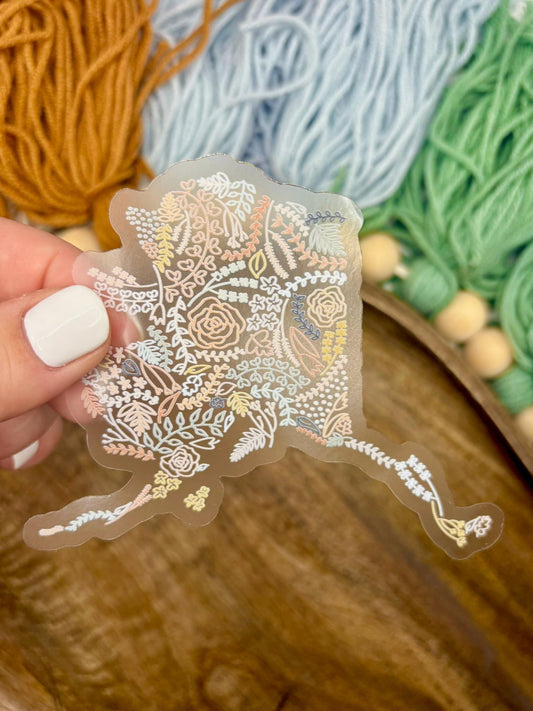 Clear Alaska Floral Sticker. Weatherproof State Sticker. Vinyl Matte Sticker.