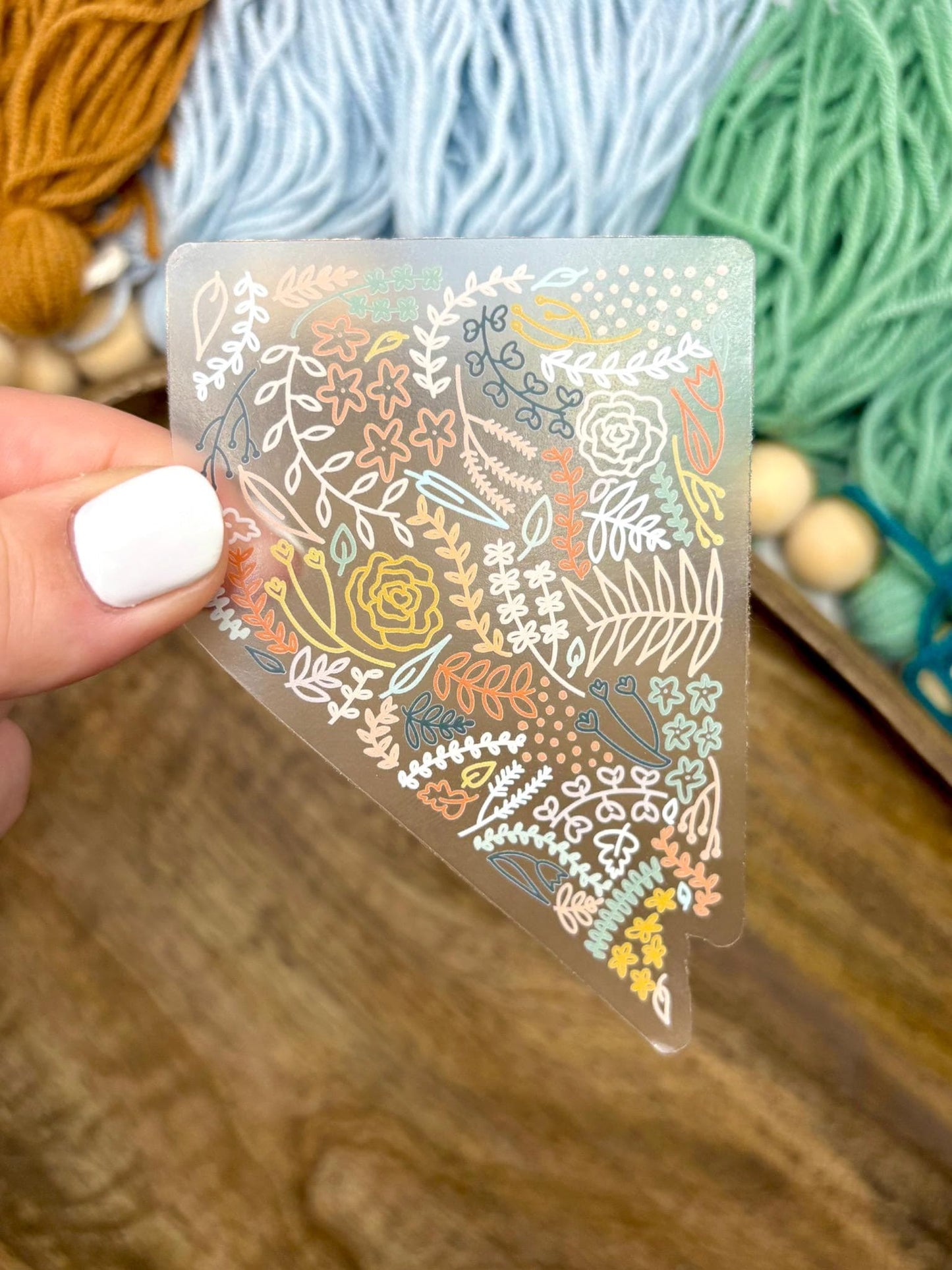 Clear Nevada Floral Sticker. Weatherproof State Sticker. Vinyl Matte Sticker.