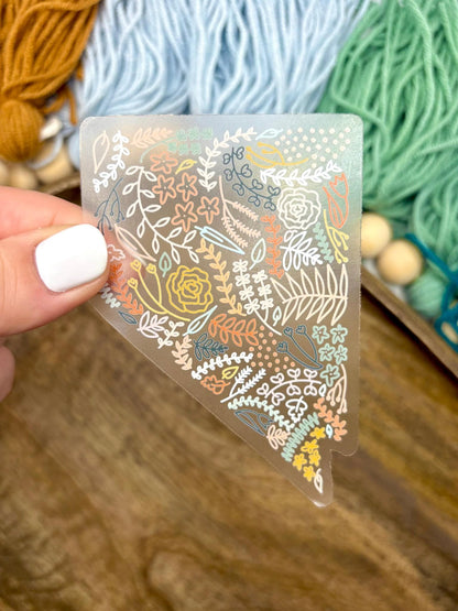 Clear Nevada Floral Sticker. Weatherproof State Sticker. Vinyl Matte Sticker.