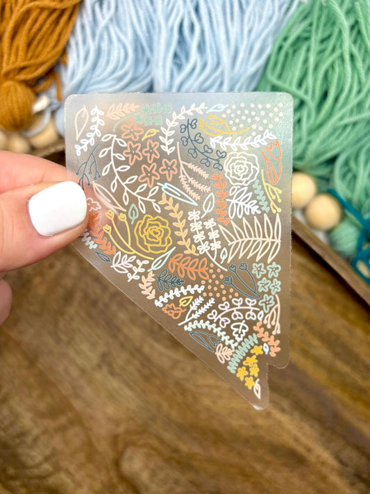 Clear Nevada Floral Sticker. Weatherproof State Sticker. Vinyl Matte Sticker.