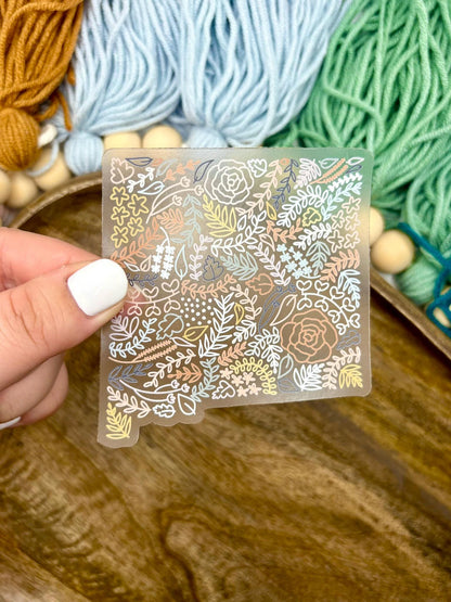 Clear New Mexico Floral Sticker. Weatherproof State Sticker. Vinyl Matte Sticker.