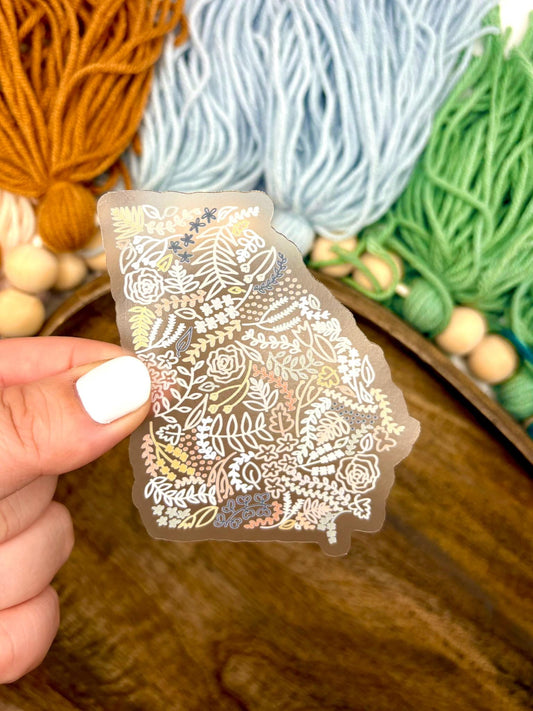 Clear Georgia Floral Sticker. Weatherproof State Sticker. Vinyl Matte Sticker.