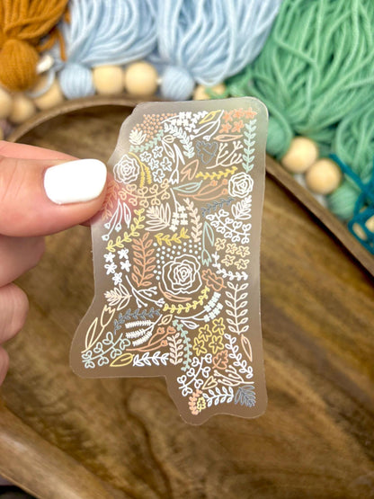 Clear Mississippi Floral Sticker. Weatherproof State Sticker. Vinyl Matte Sticker.
