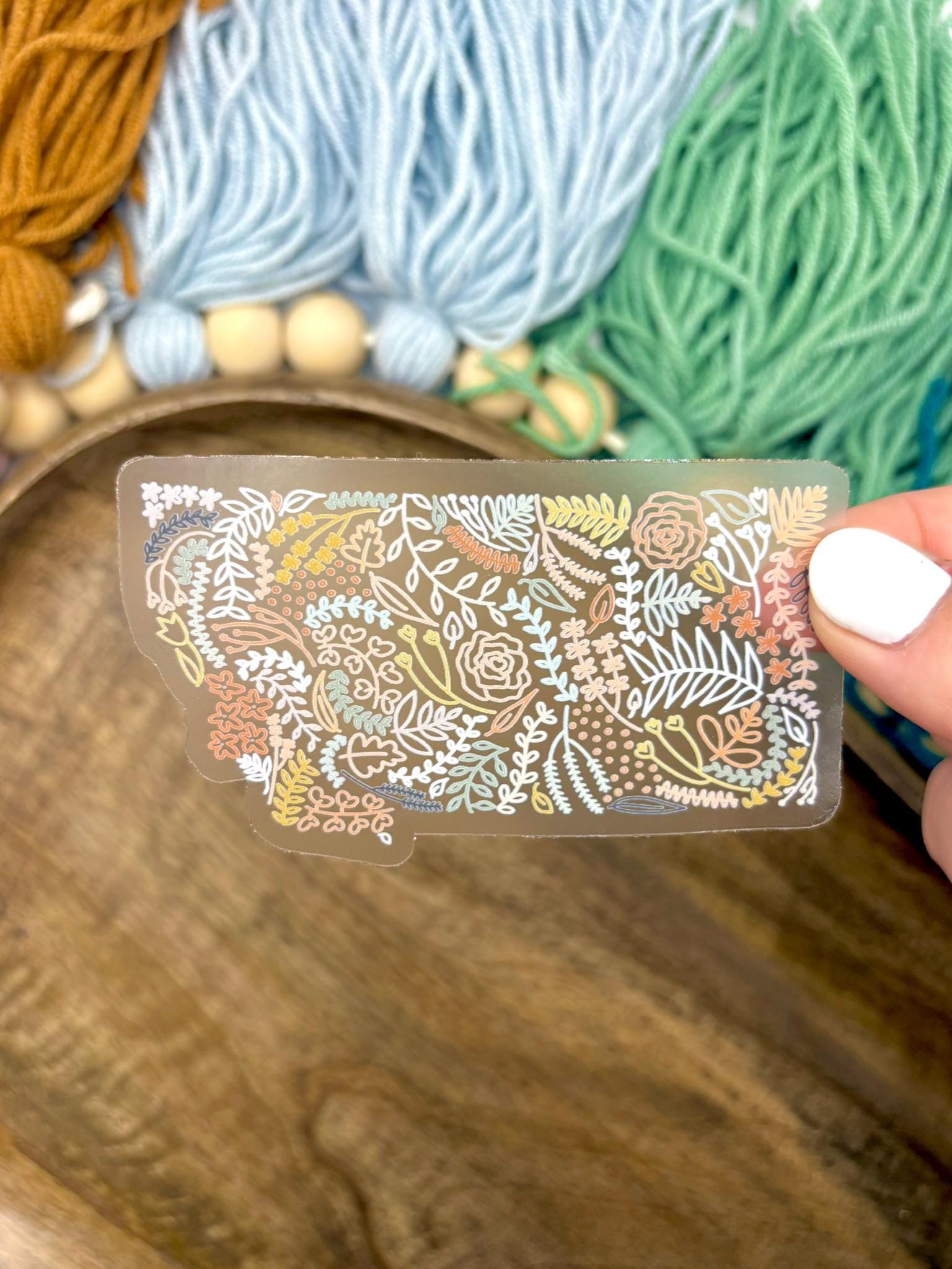 Clear Montana Floral Sticker. Weatherproof State Sticker. Vinyl Matte Sticker.