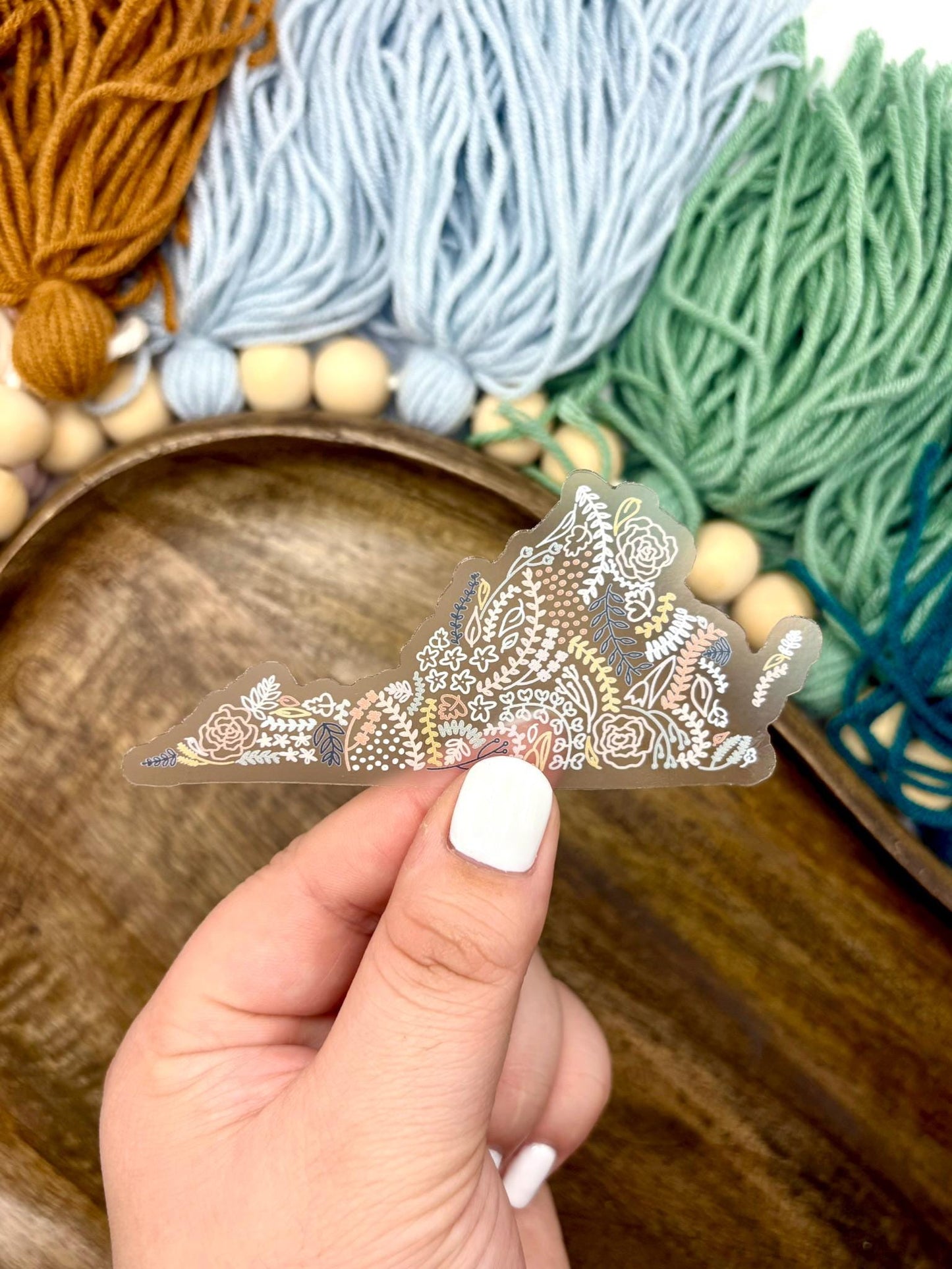 Clear Virginia Floral Sticker. Weatherproof State Sticker. Vinyl Matte Sticker.